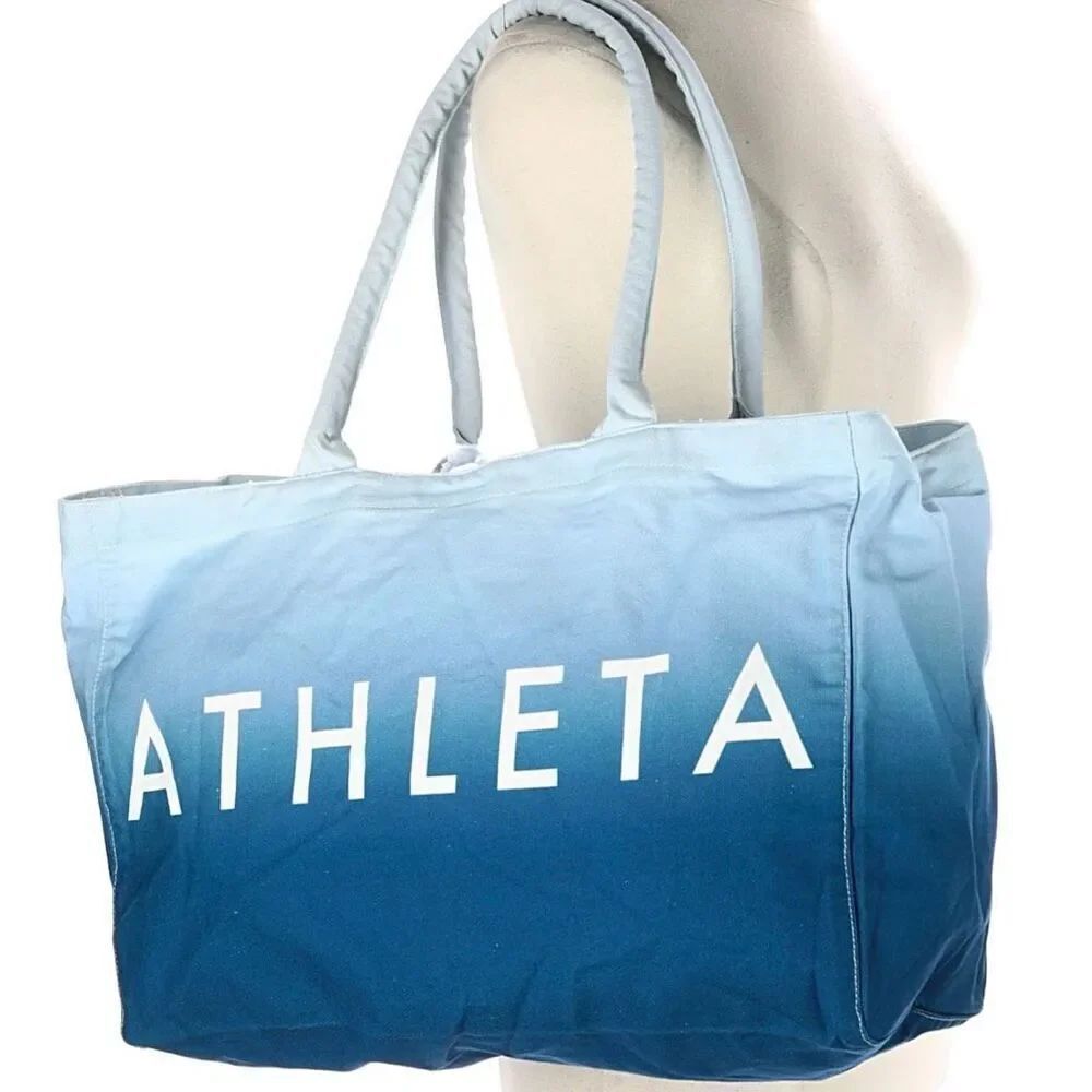 NWT Athleta Double Handle Ombre Canvas Beach Gym Tote Bag Blue One Size